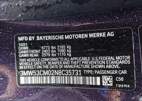 2022 BMW M240 I xDrive z USA, uszkodzony, nr VIN 3MW53CM02N8C35731